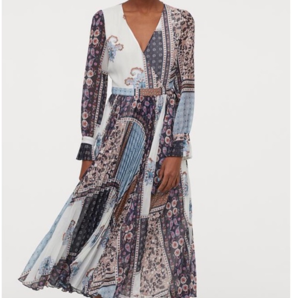 Long Paisley Mixed Pattern Blue Dress